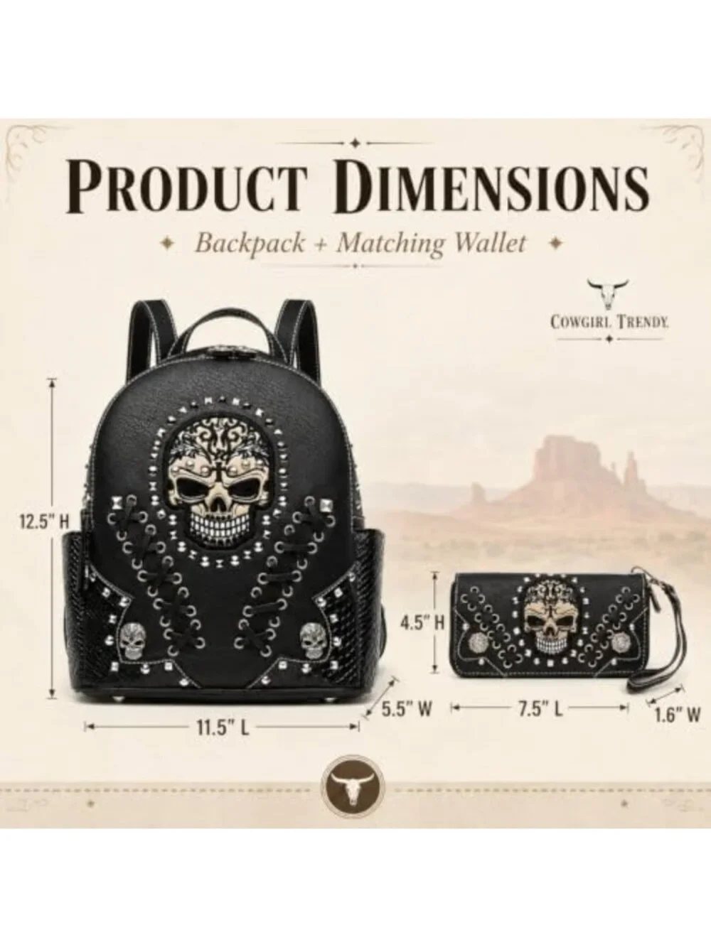 Gothic Skull Backpack Purse & Wallet Set | Stylish Women's Accessories